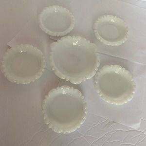 Peoples Federal Milk Glass Ash Tray Set Large and Individual 4 small 1 large